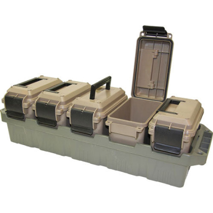 Mtm 5-can Ammo Crate Mini W-5 - Ac15 Mini Ammo Cans Grn-dk Ert